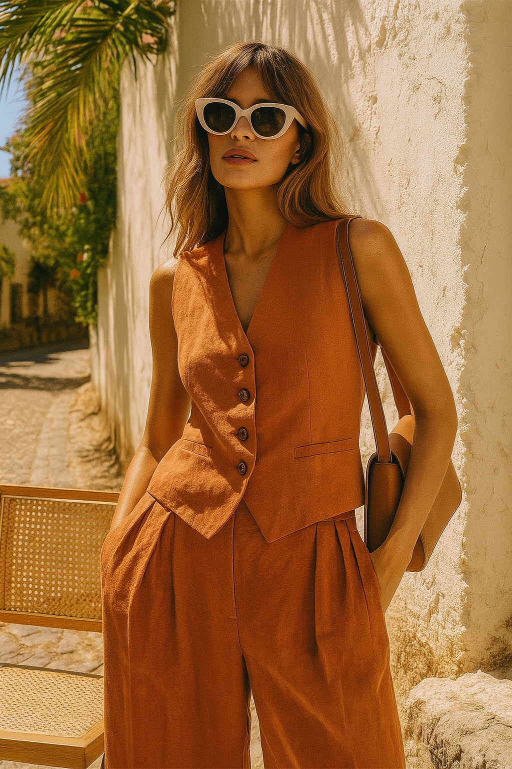 Anna-Berg | Natural Relaxed-Fit Belted Linen Trouser Set