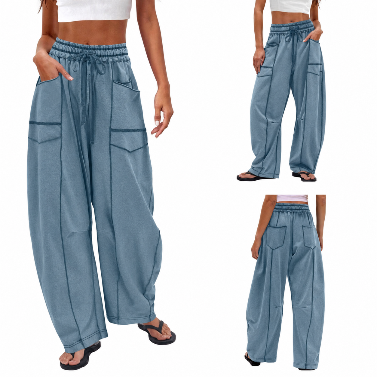 Anna-Berg | Elegant Wide Leg Cargo Pants High Waist Drawstring