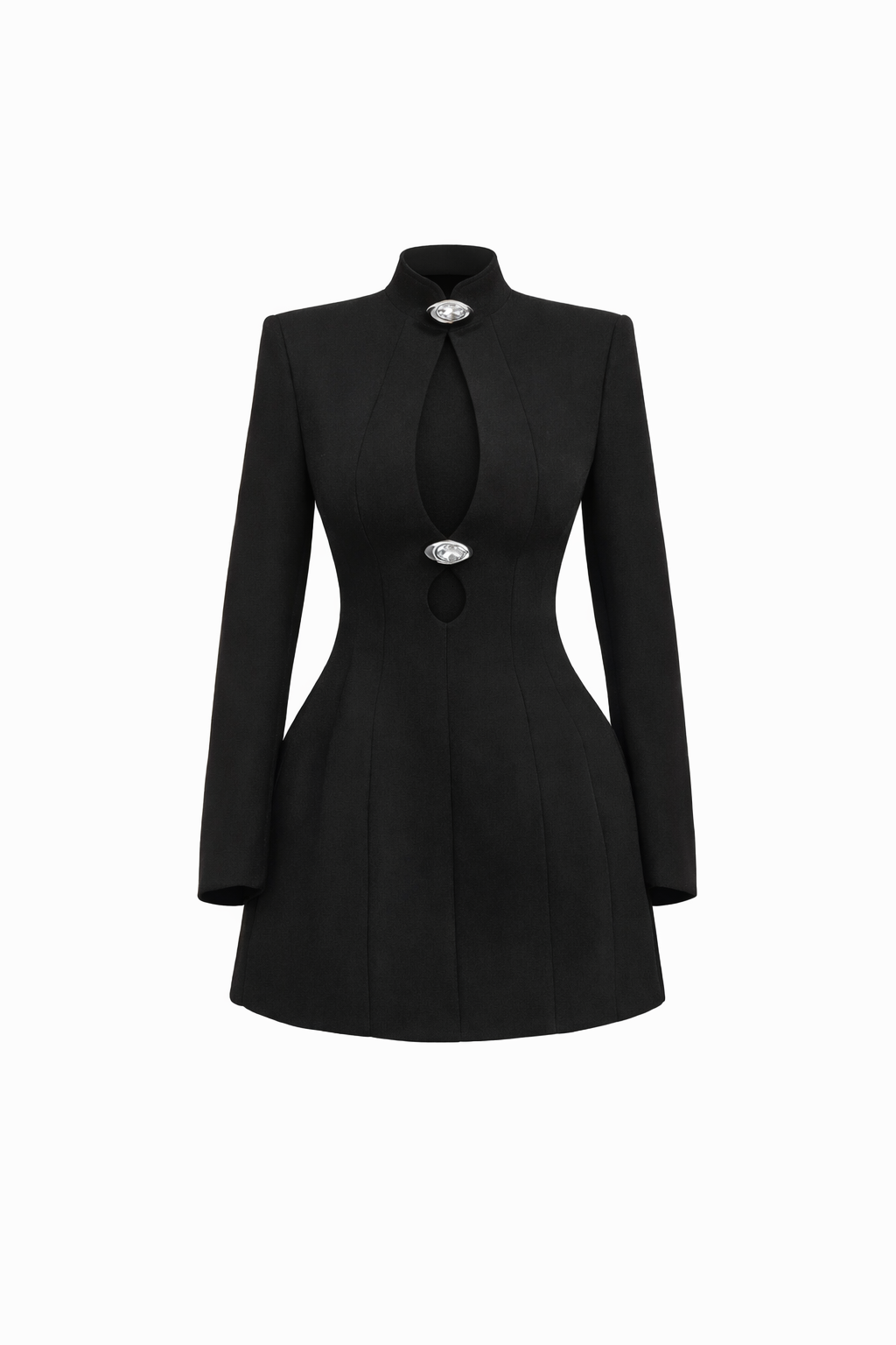 Anna-Berg | Mandarin Collar Cutout Crystal Button Dress