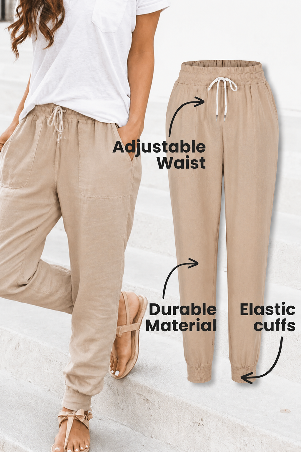 Anna-Berg | Sculpted Drawstring Jogger Pants With Elastic Ankle Cuffs