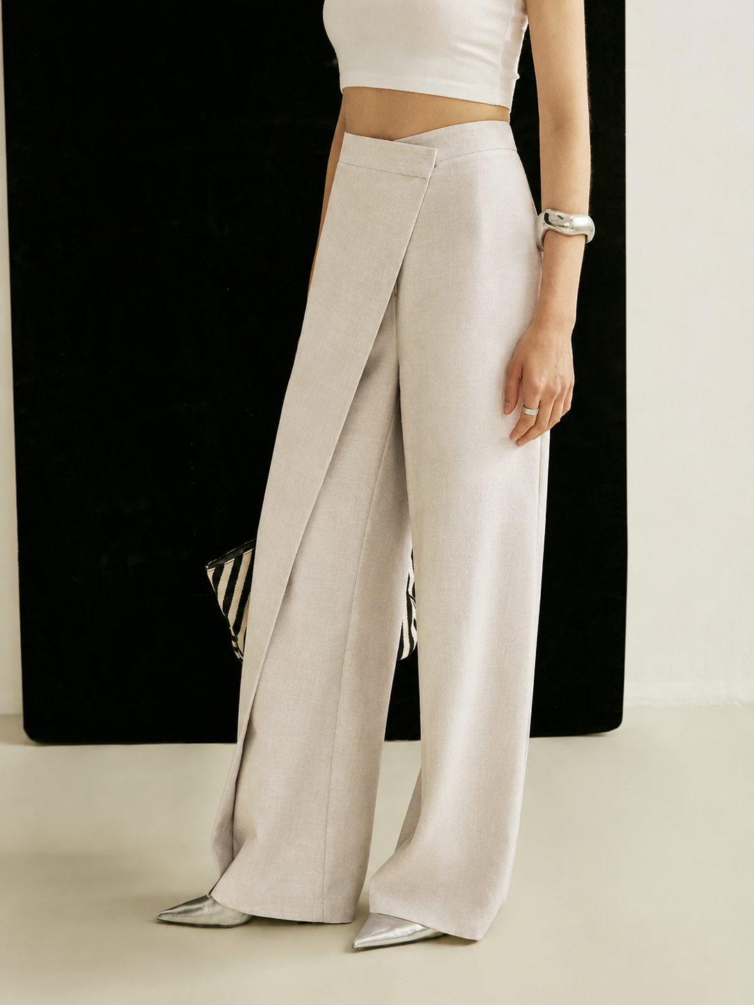 Anna-Berg | Effortless High Waist Wide Leg Trousers Asymmetric Wrap Pants