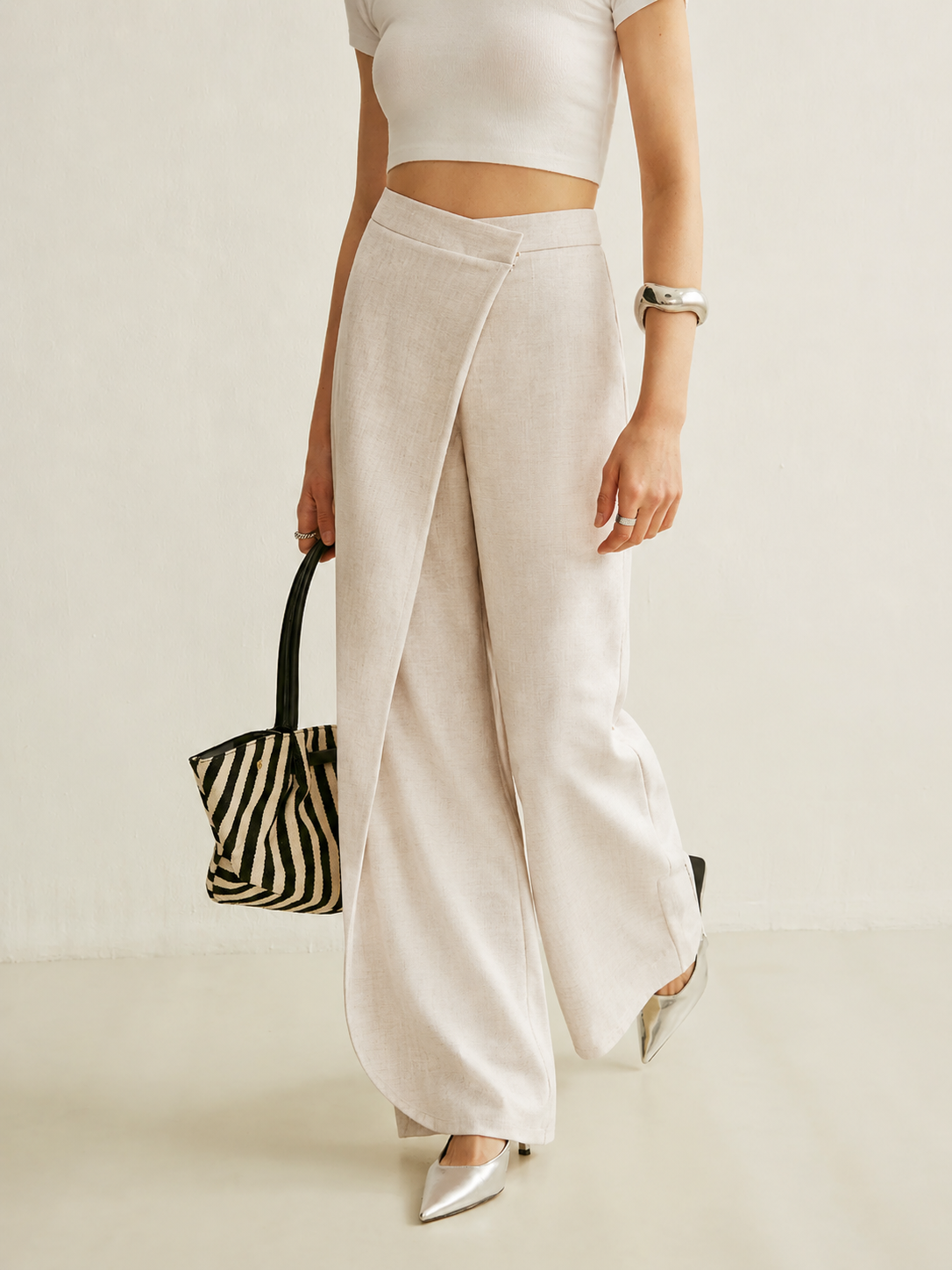 Anna-Berg | Effortless High Waist Wide Leg Trousers Asymmetric Wrap Pants
