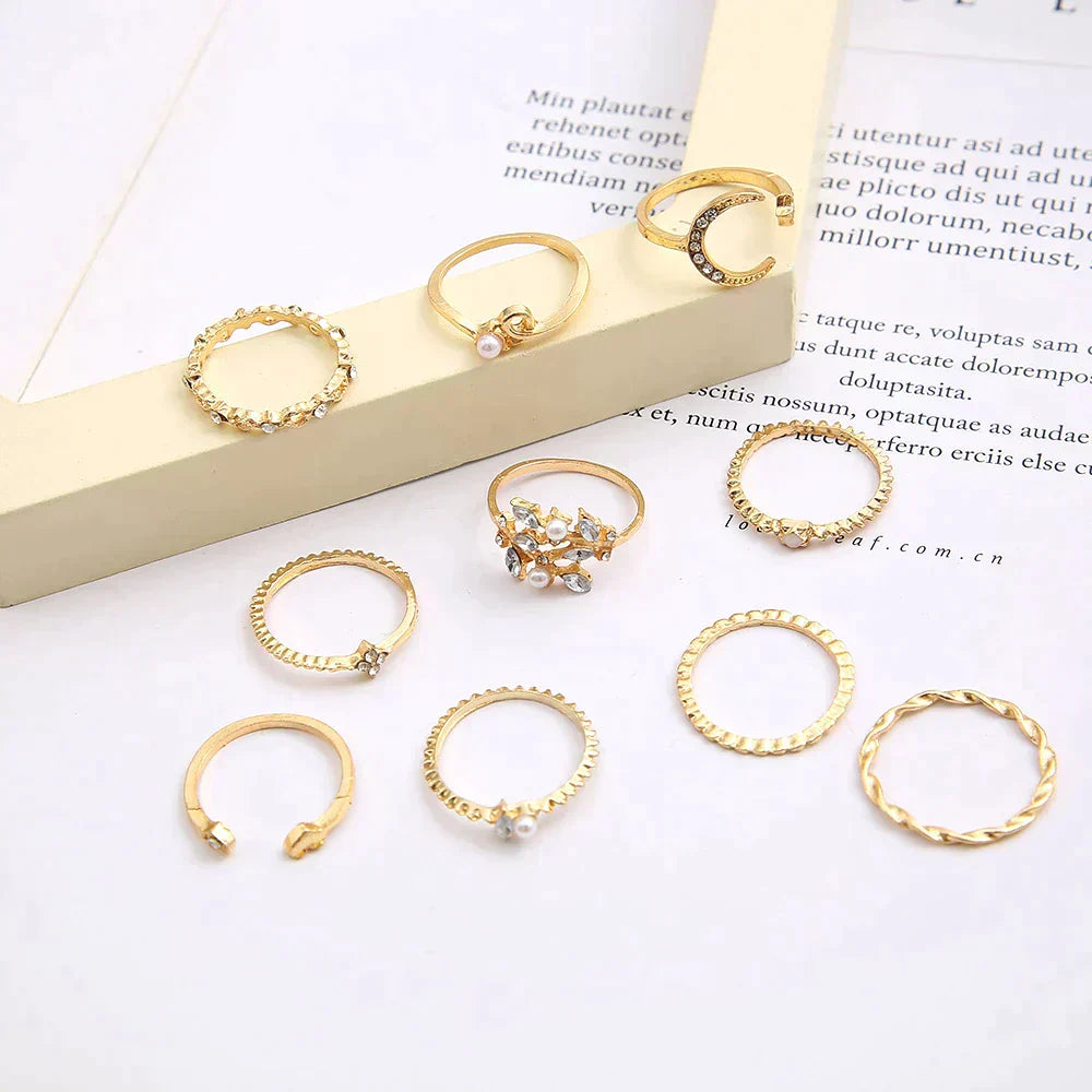 10-pack of bohemian silver and gold-plated rings
