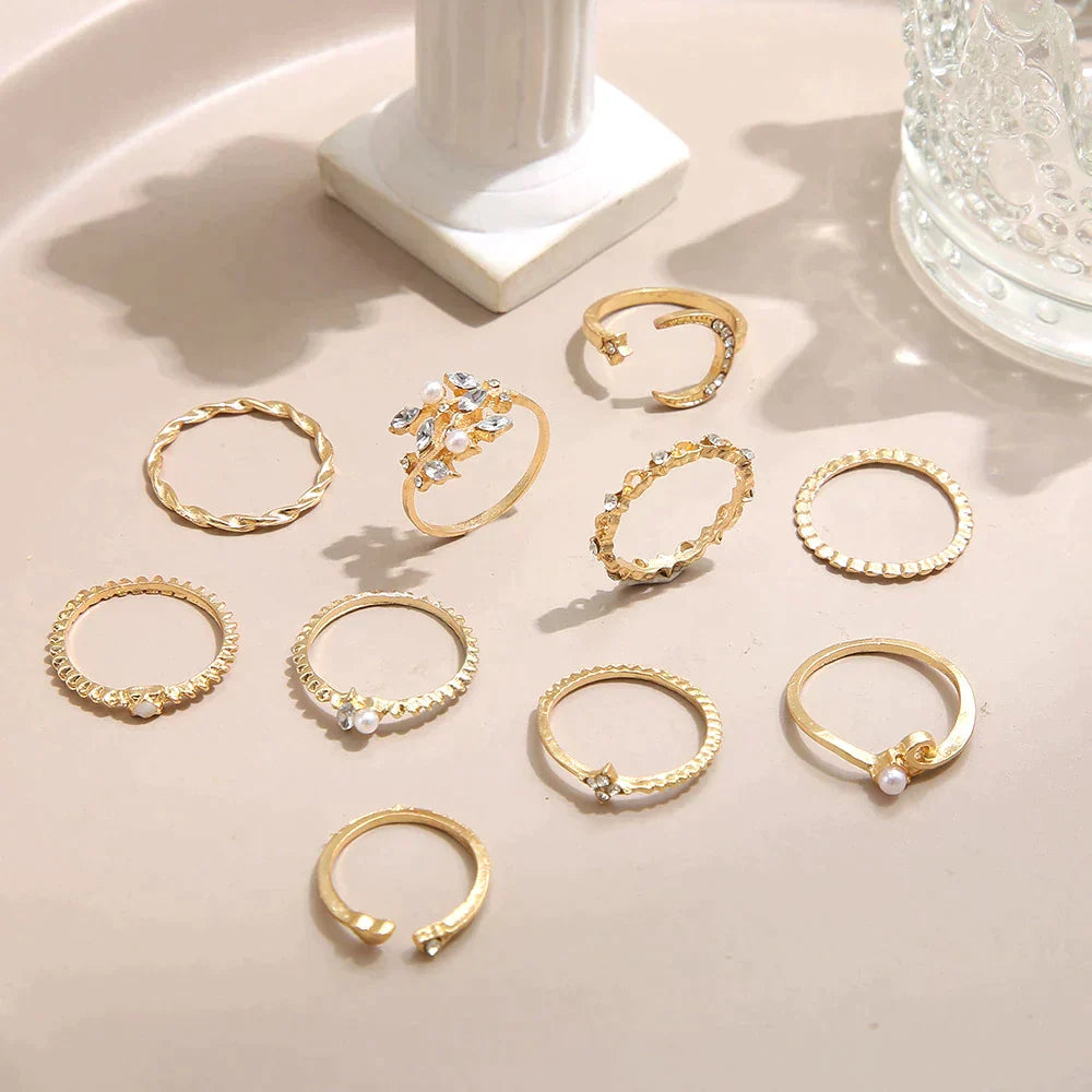 10-pack of bohemian silver and gold-plated rings