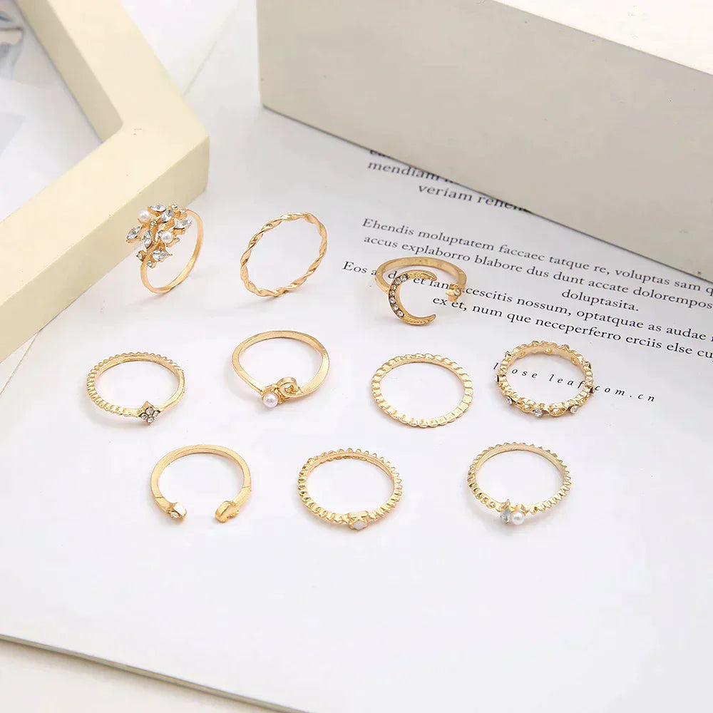 10-pack of bohemian silver and gold-plated rings
