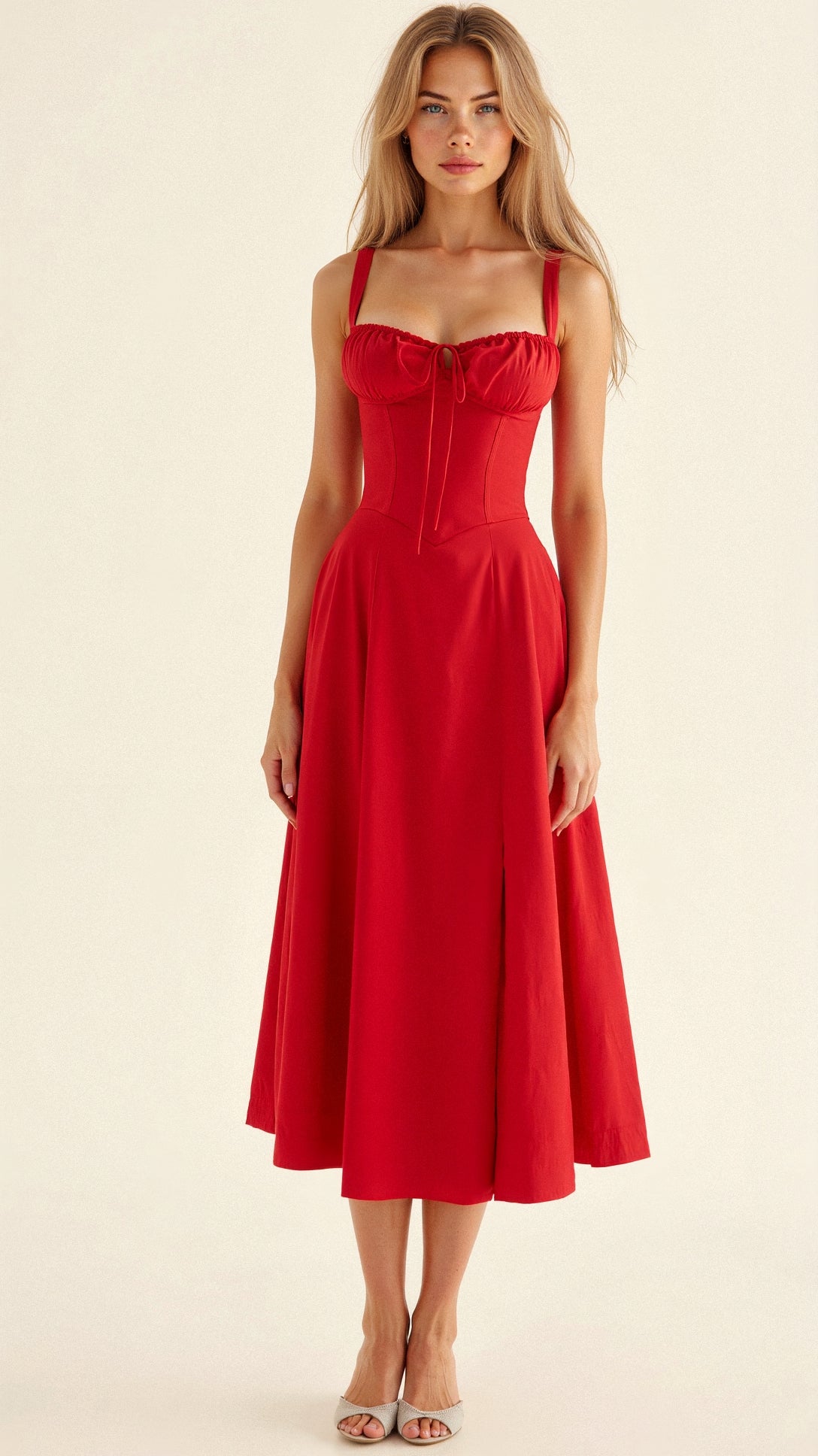 Anna-Berg | Midi Dress - Tailored Waist, Flowing Skirt