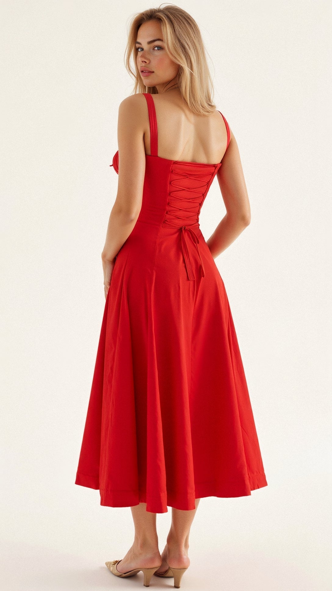 Anna-Berg | Midi Dress - Tailored Waist, Flowing Skirt