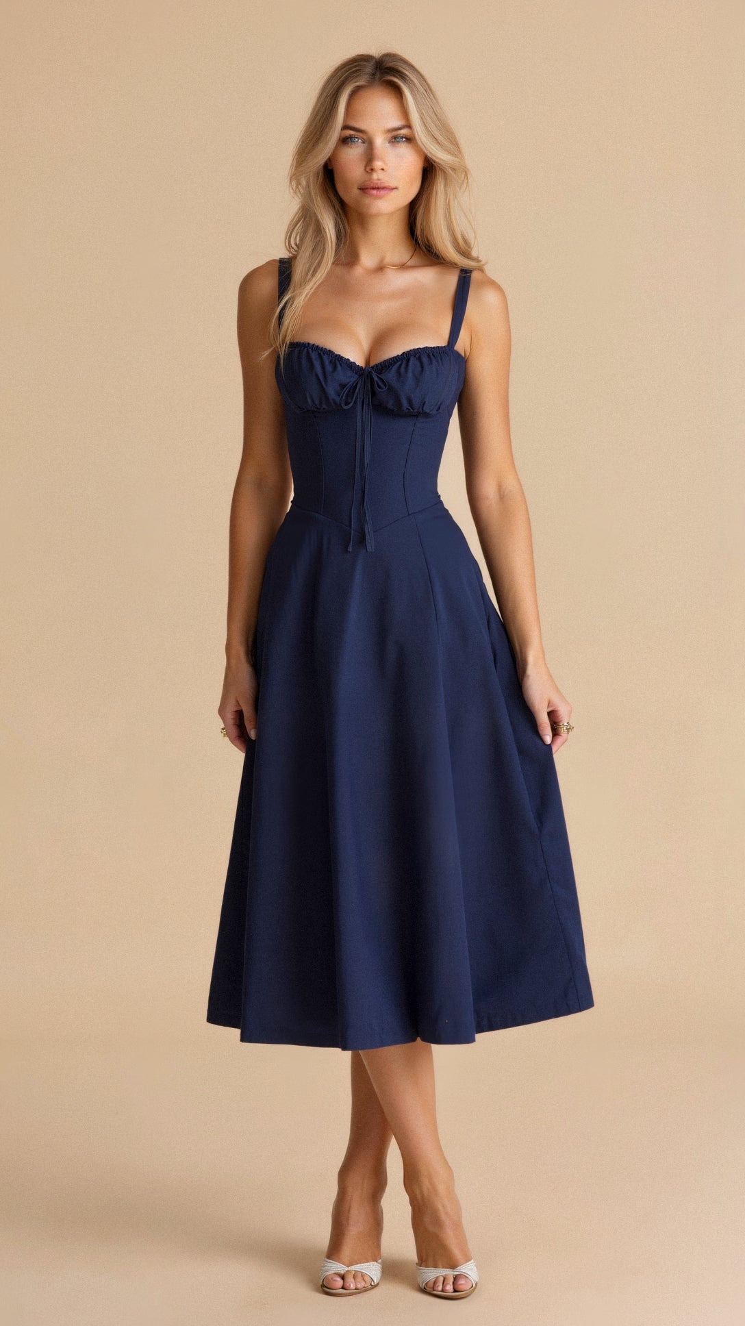 Anna-Berg | Midi Dress - Tailored Waist, Flowing Skirt