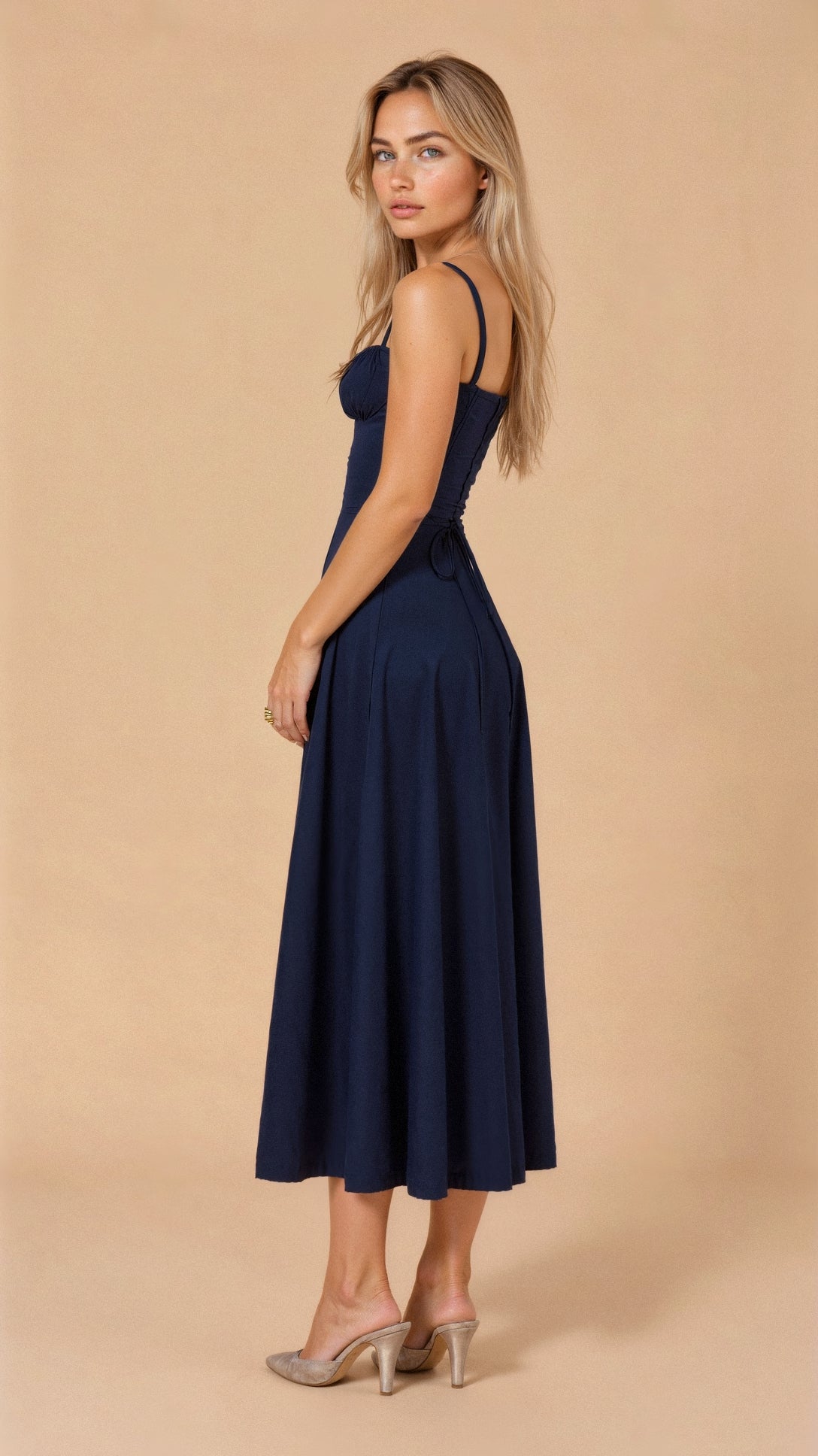 Anna-Berg | Midi Dress - Tailored Waist, Flowing Skirt