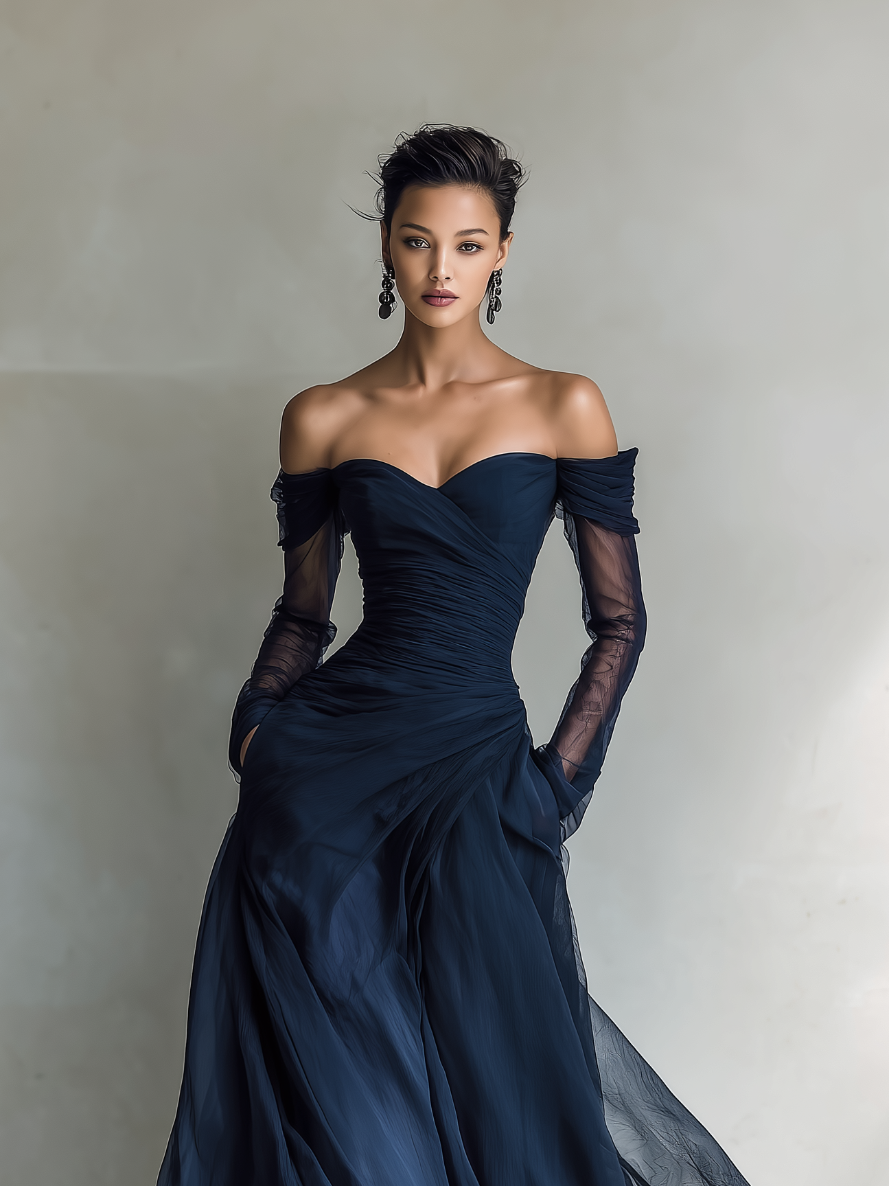 Anna-Berg | Dark Blue Chiffon Evening Dress