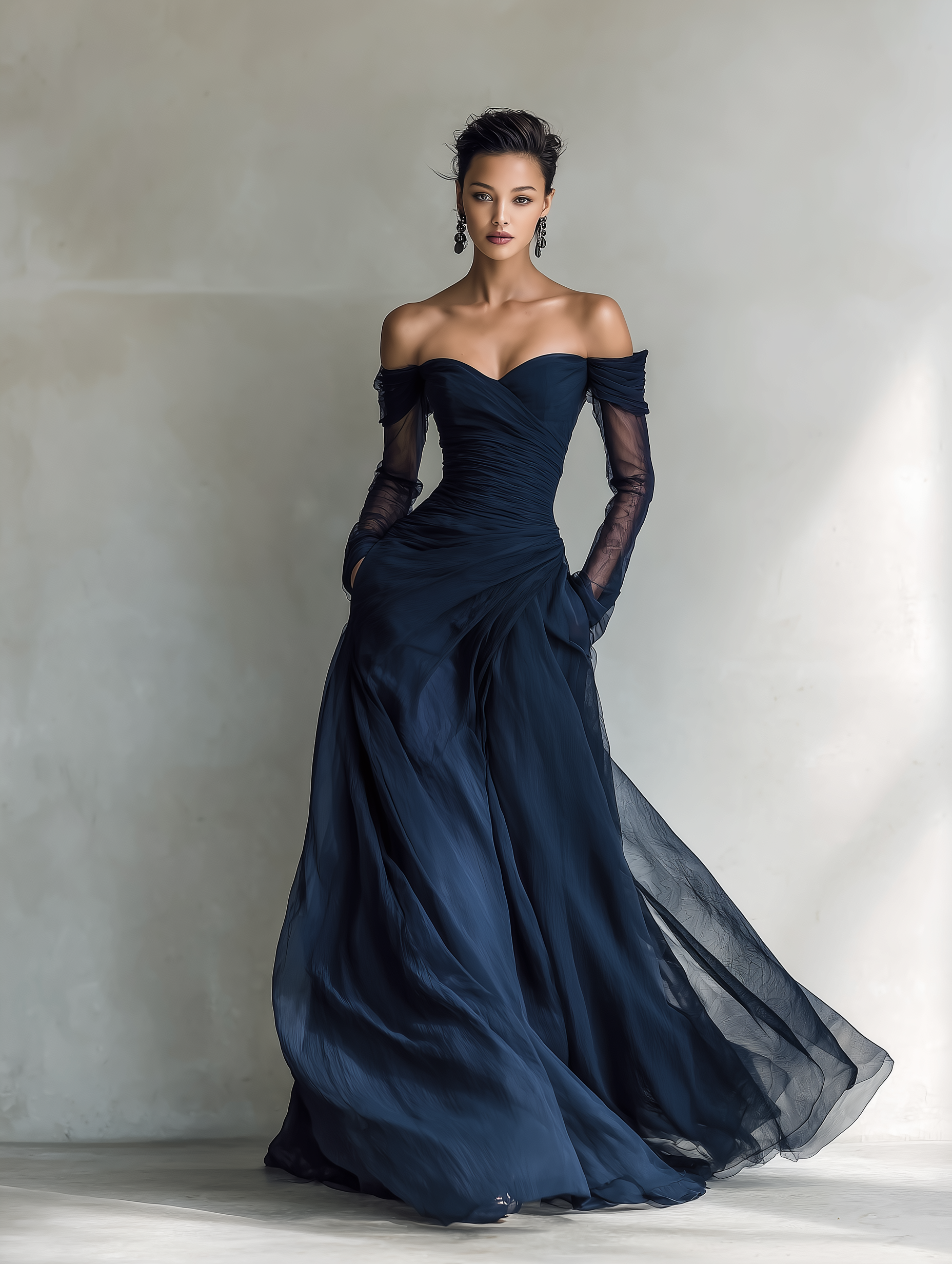 Anna-Berg | Dark Blue Chiffon Evening Dress