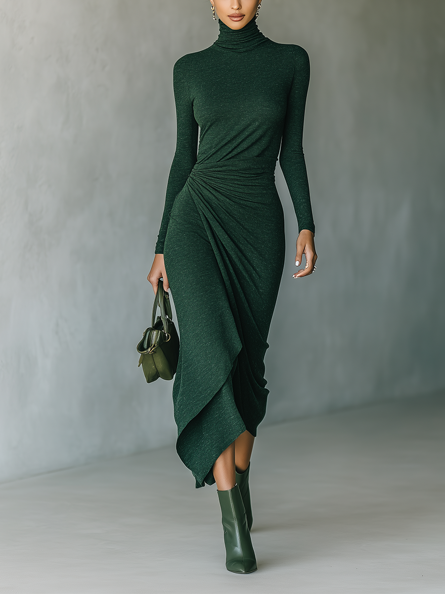 Anna-Berg | Dark Green Knit Wrap Dress