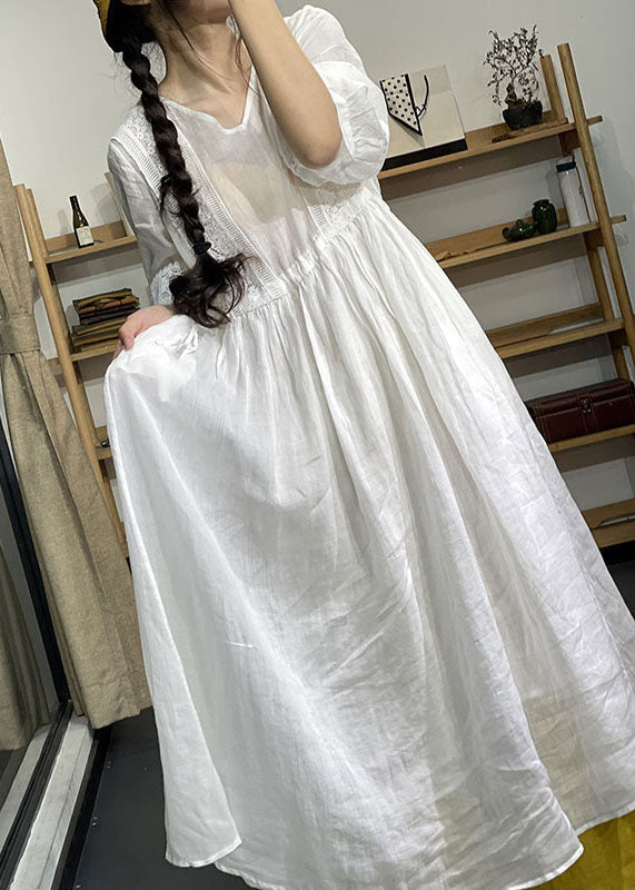 Anna-Berg | Purple Neck Lace Patchwork Cotton Dress