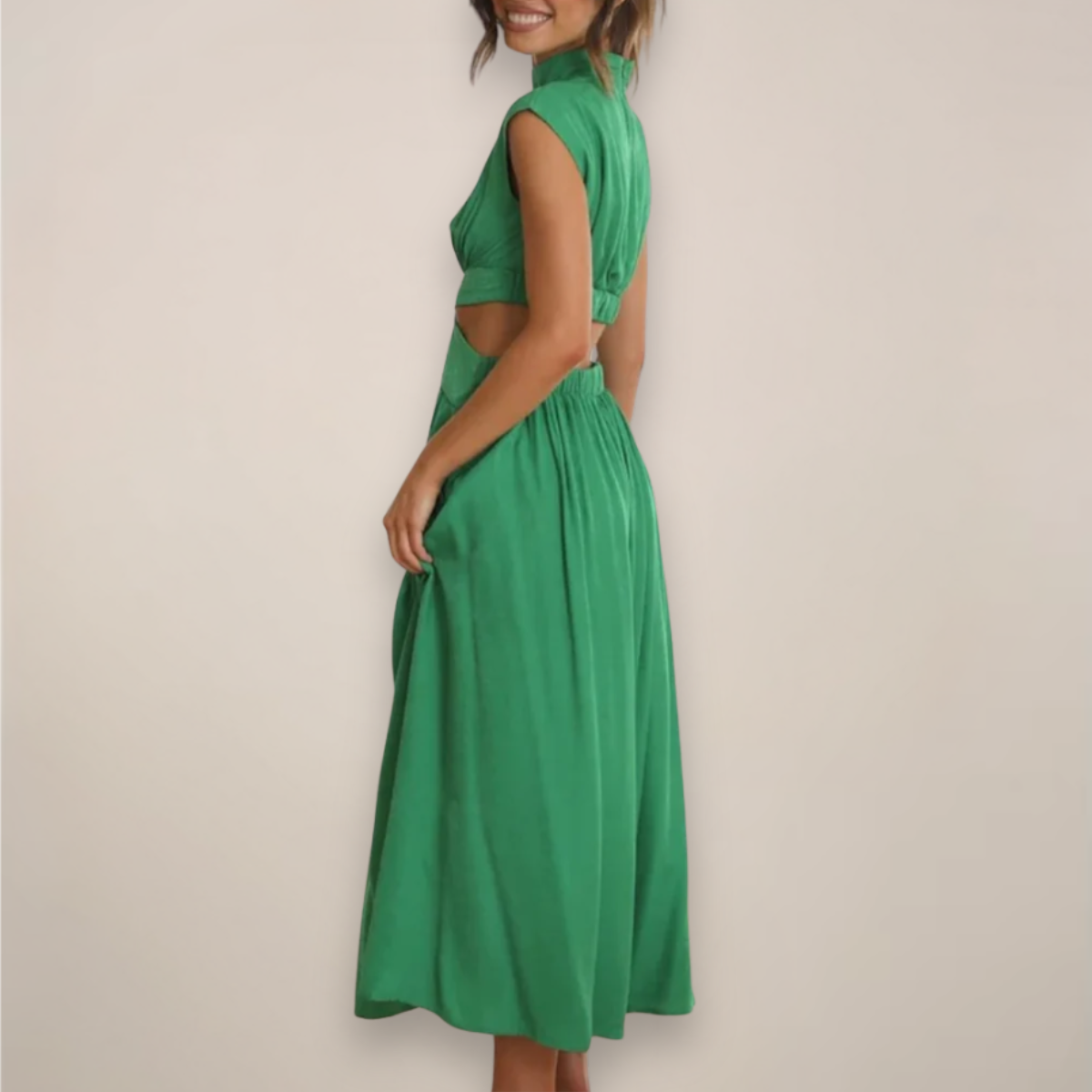 Anna-Berg | Maxi Dress, Cap Sleeves, Cut-Out Waist