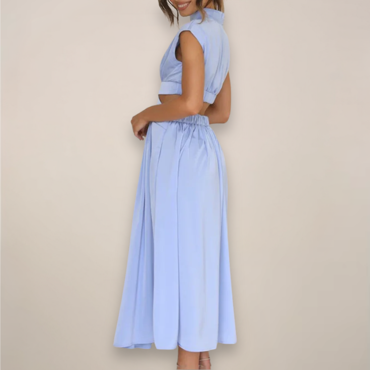 Anna-Berg | Maxi Dress, Cap Sleeves, Cut-Out Waist