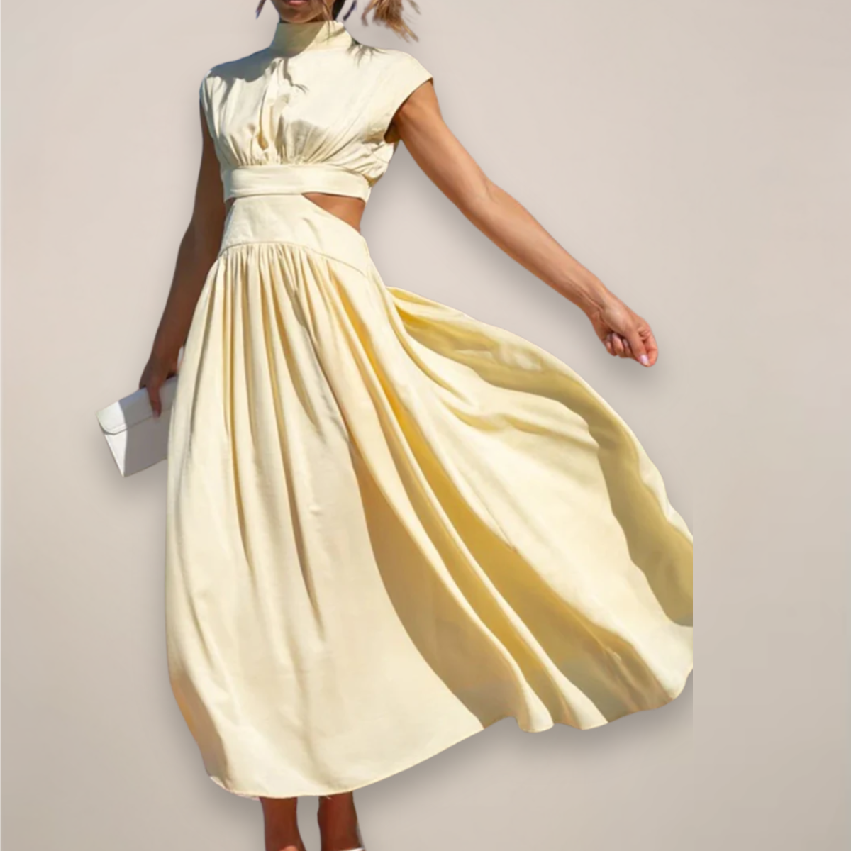 Anna-Berg | Maxi Dress, Cap Sleeves, Cut-Out Waist