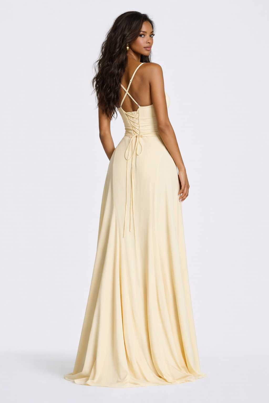 Anna-Berg | Corset-Back Soft Drape Spaghetti Straps Dress