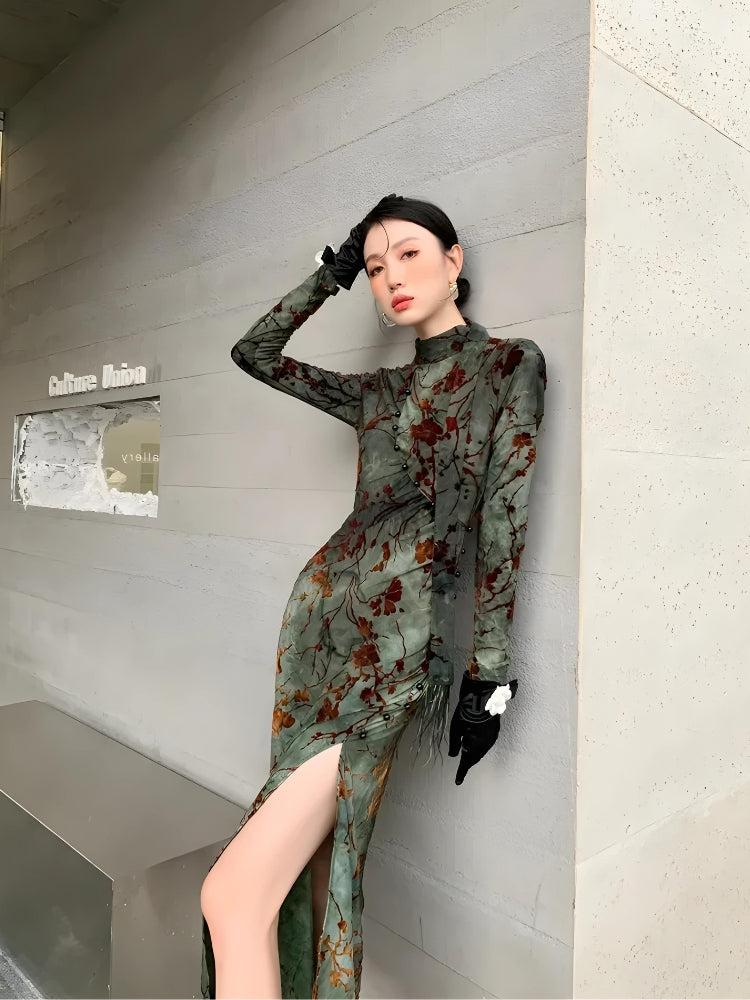 Anna-Berg | Fairycore Floral Slit Qipao Dress