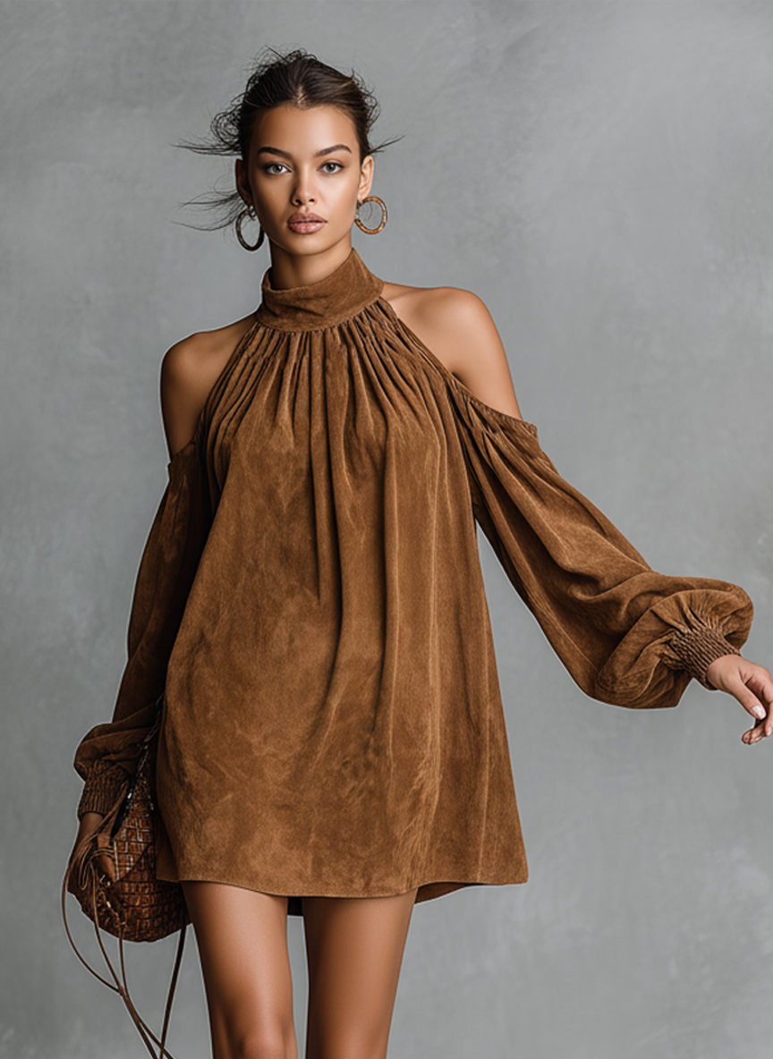Anna-Berg | Faux Suede Halter Neck Dress