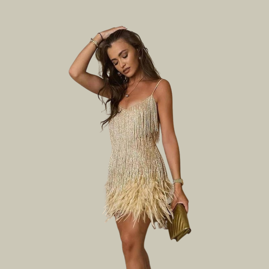 Anna-Berg | Mini Dress - Feather-Trim