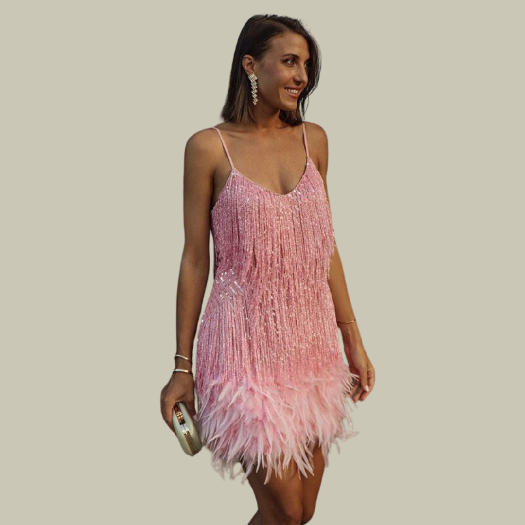 Anna-Berg | Mini Dress - Feather-Trim