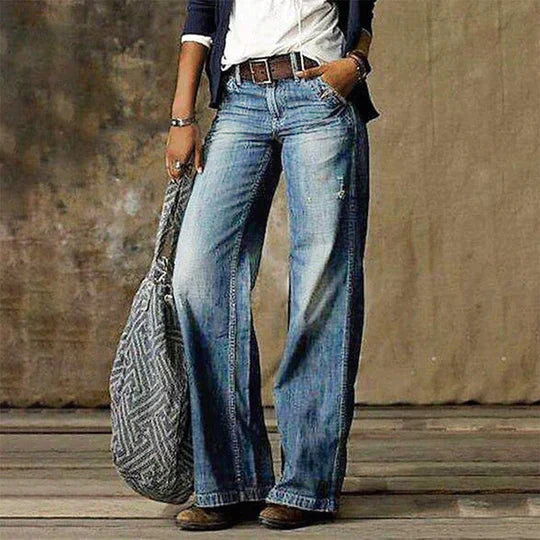Anna-Berg | Timeless High Waist Wide Leg Jeans Retro Flare Denim