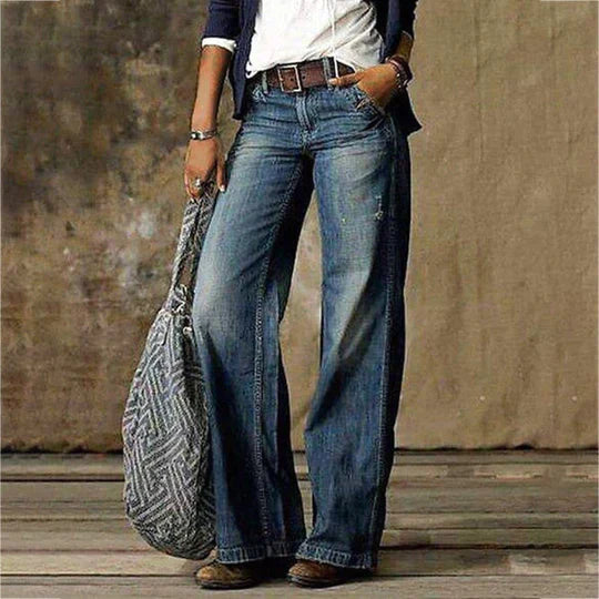 Anna-Berg | Timeless High Waist Wide Leg Jeans Retro Flare Denim