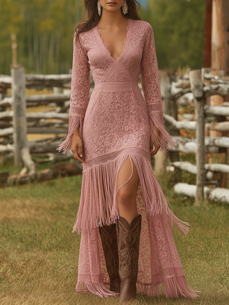 Anna-Berg | White Lace V-Neck Evening Dress