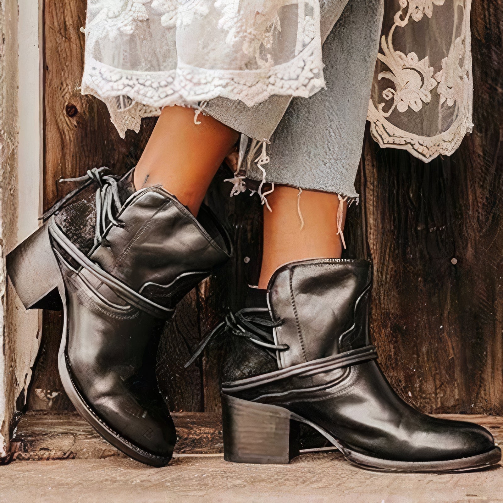 Anna-Berg | Ankle Boots – Leather – Western Style – Block Heel