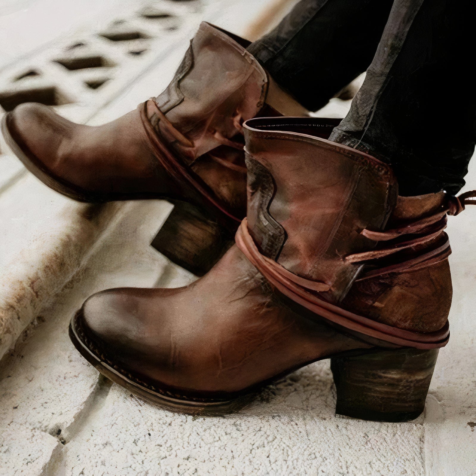 Anna-Berg | Ankle Boots – Leather – Western Style – Block Heel