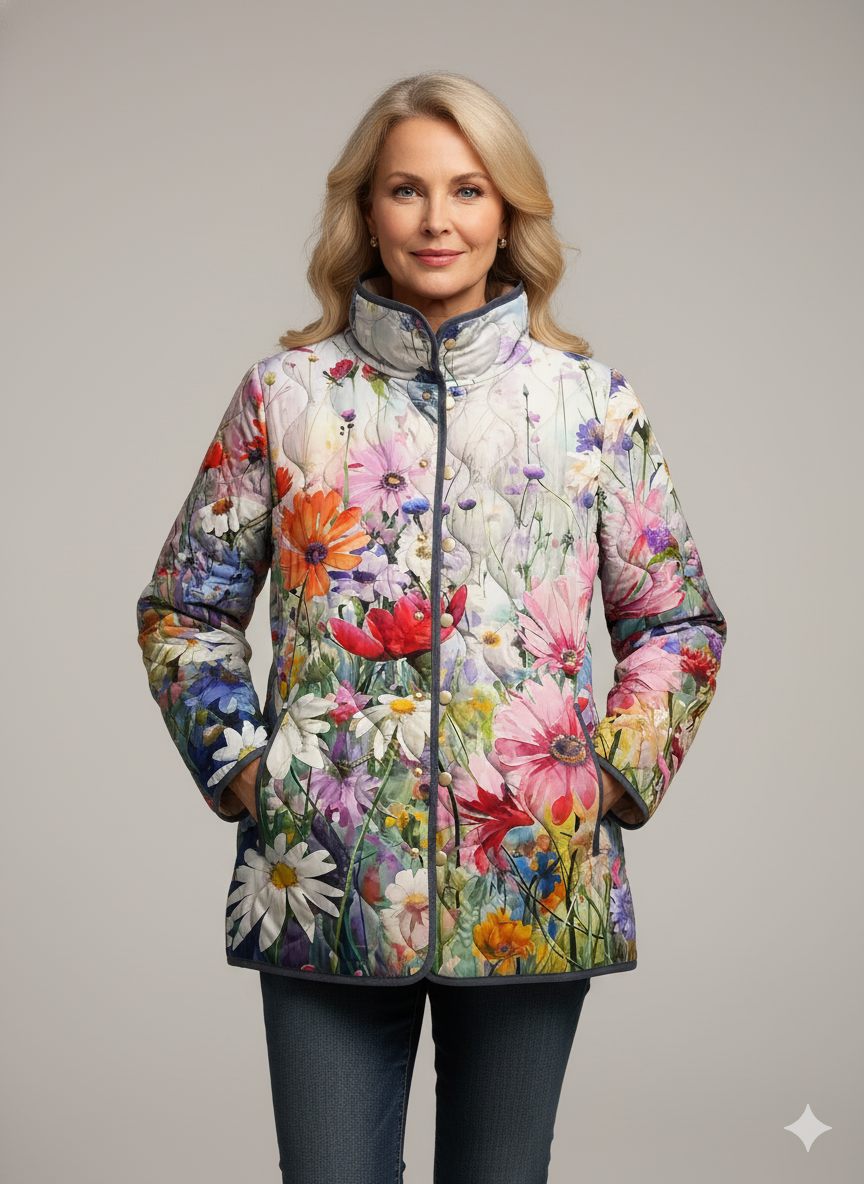 Anna-Berg | Quilted Jacket - Floral Print, Casual Style
