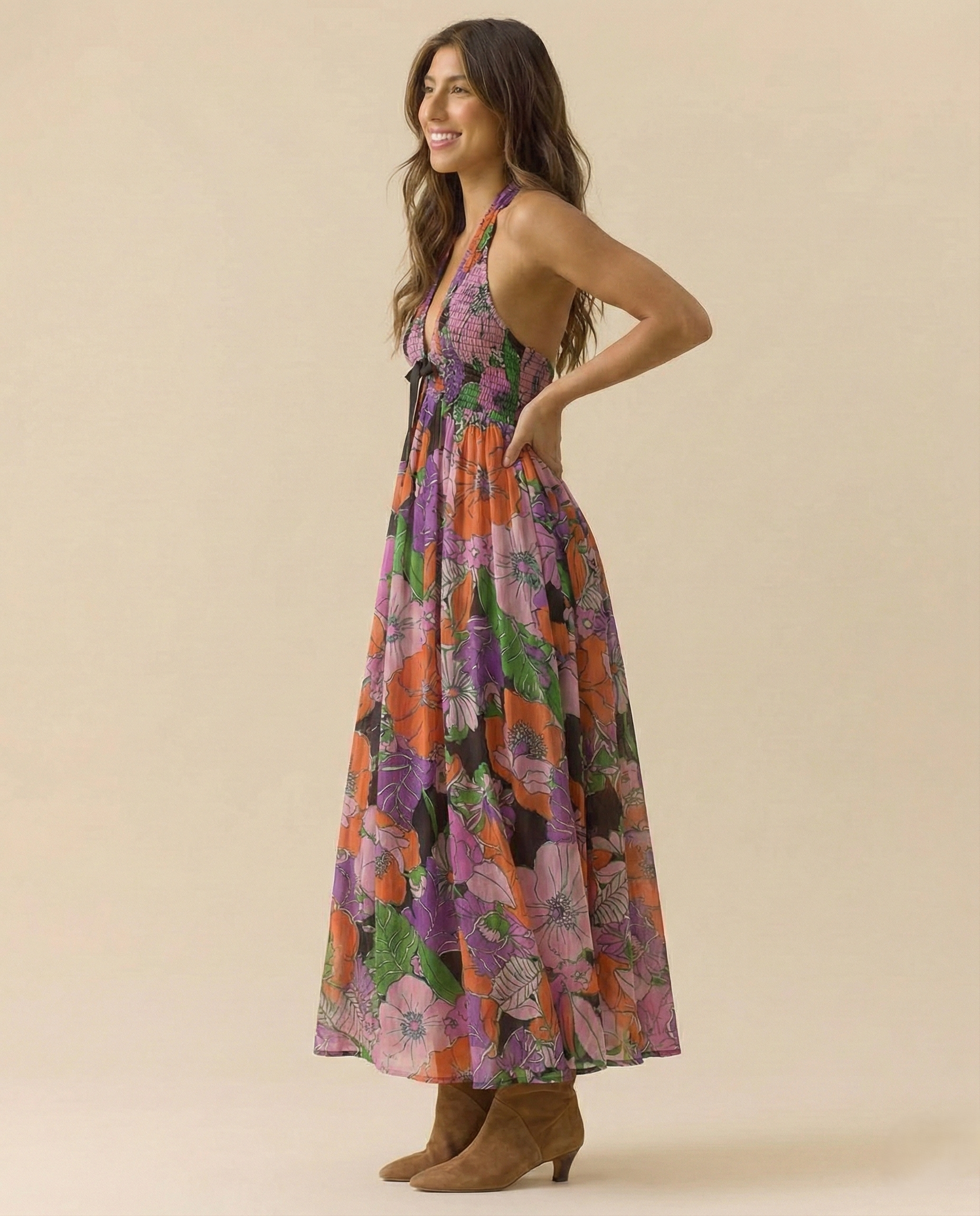 Anna-Berg | Floral Halter-Neck Maxi Lightweight Dress