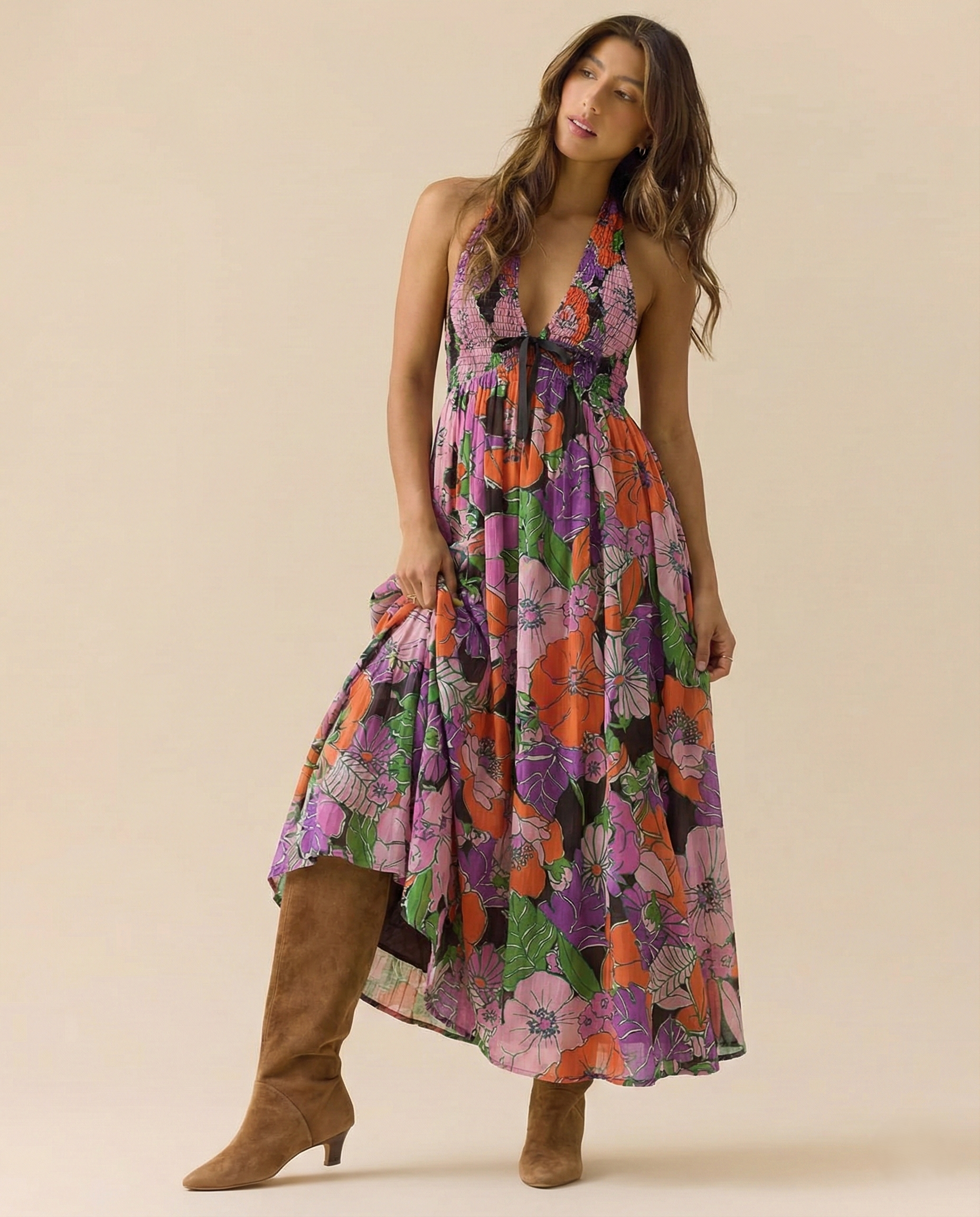 Anna-Berg | Floral Halter-Neck Maxi Lightweight Dress