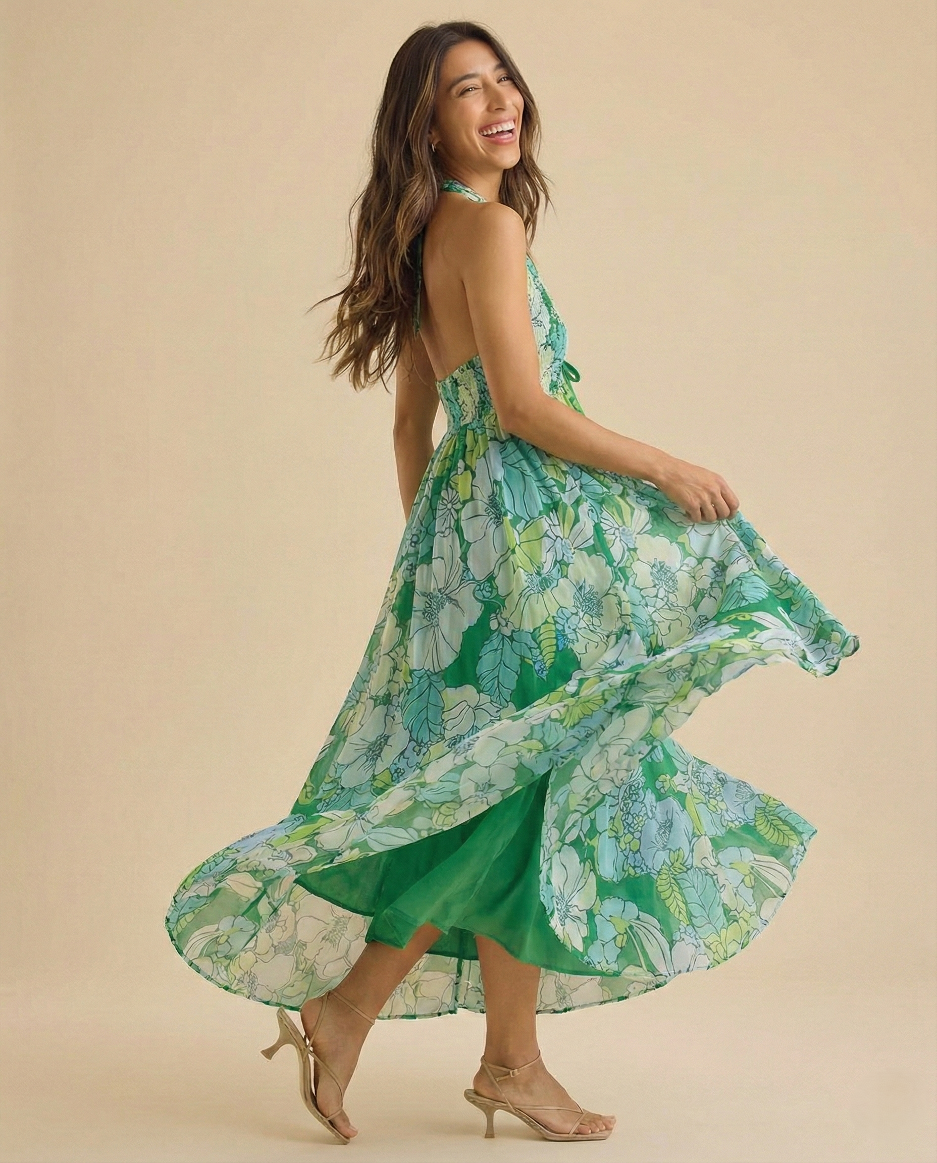 Anna-Berg | Floral Halter-Neck Maxi Lightweight Dress