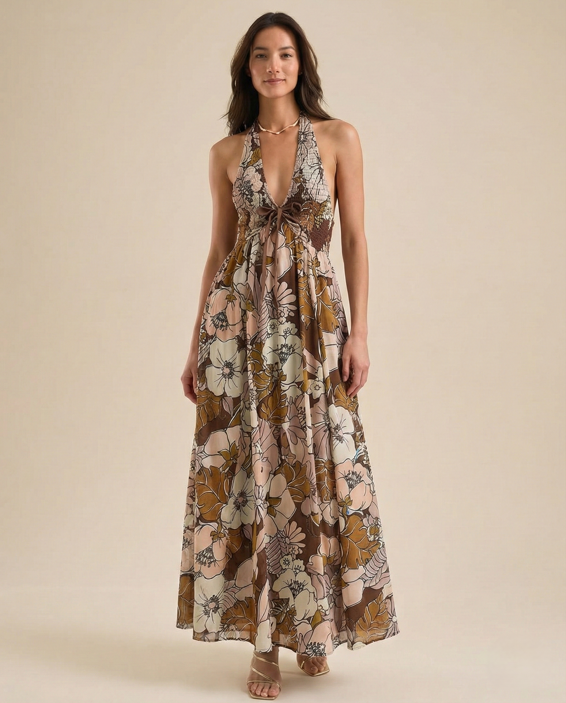 Anna-Berg | Floral Halter-Neck Maxi Lightweight Dress