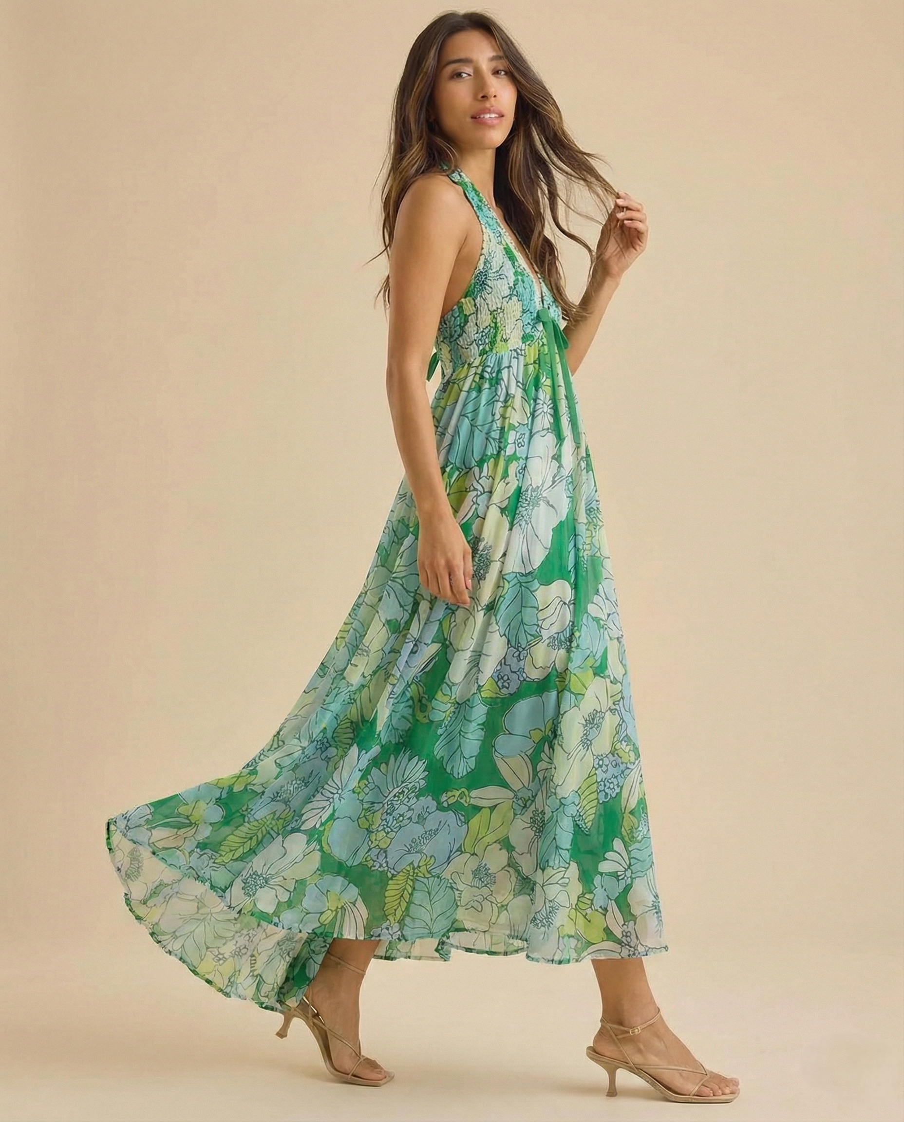 Anna-Berg | Floral Halter-Neck Maxi Lightweight Dress
