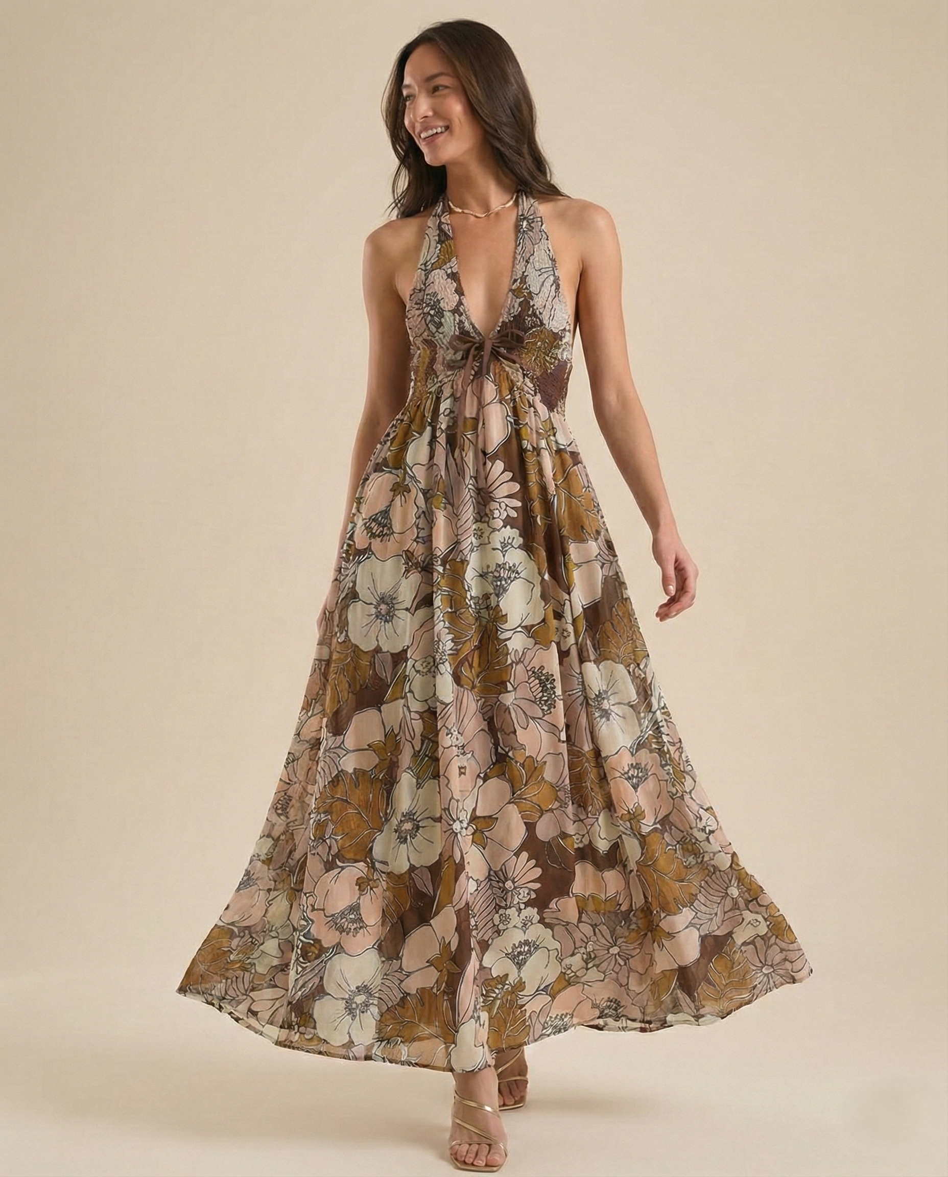 Anna-Berg | Floral Halter-Neck Maxi Lightweight Dress