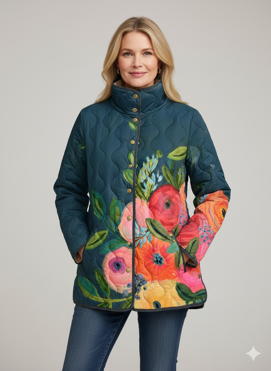 Anna-Berg | Women's Quilted Jacket, Vintage Floral Print