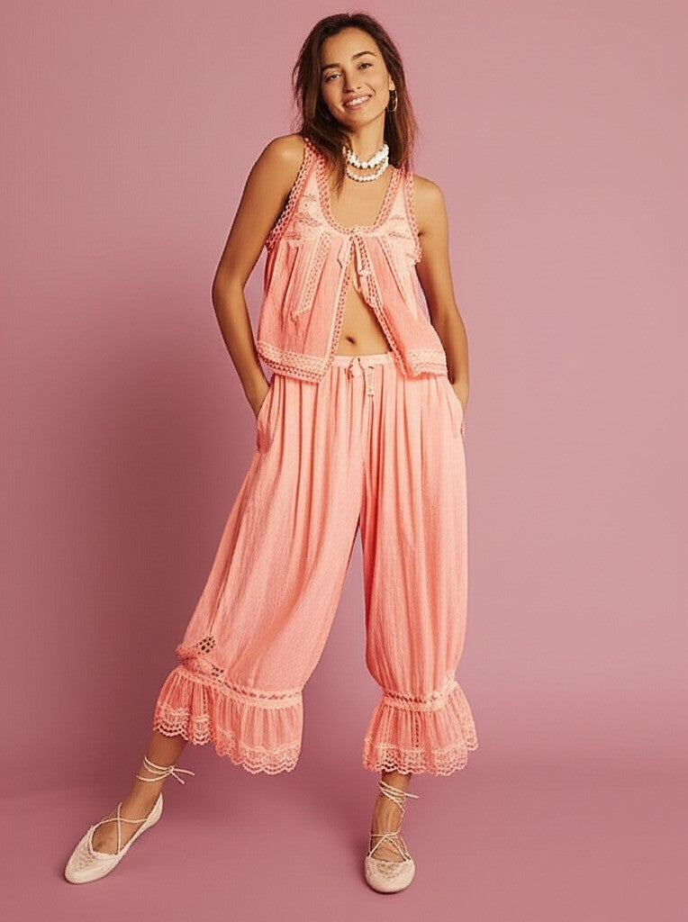 Anna-Berg | Ivory Cropped & High-Waist Lace Two-Piece Set