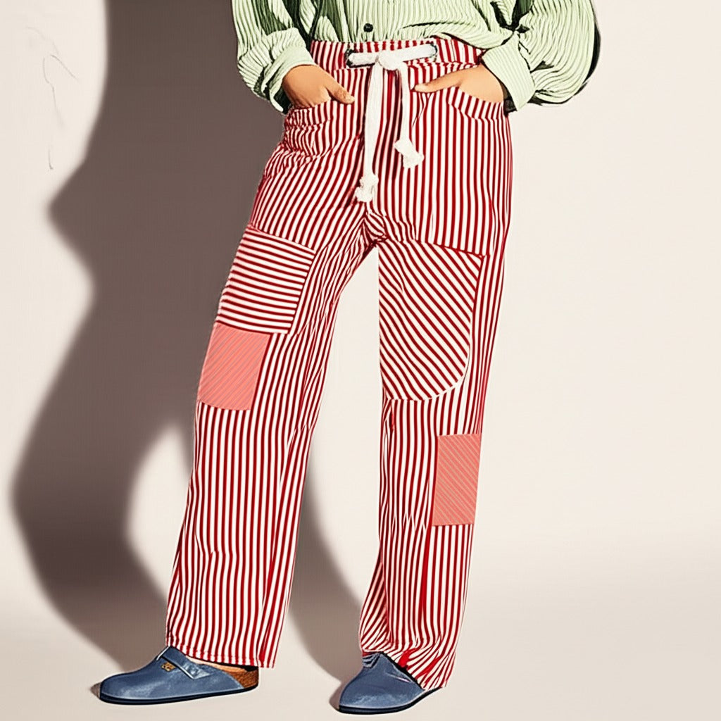 Anna-Berg | Navy Striped Wide-Leg Cotton Pant
