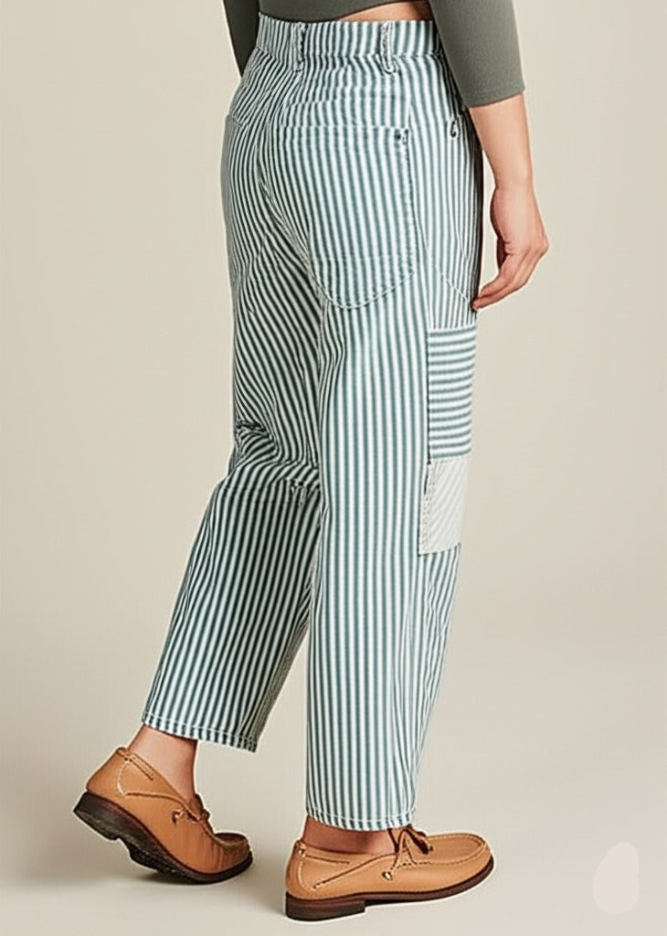 Anna-Berg | Navy Striped Wide-Leg Cotton Pant