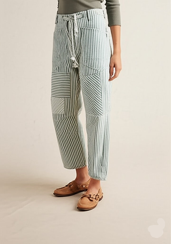 Anna-Berg | Navy Striped Wide-Leg Cotton Pant