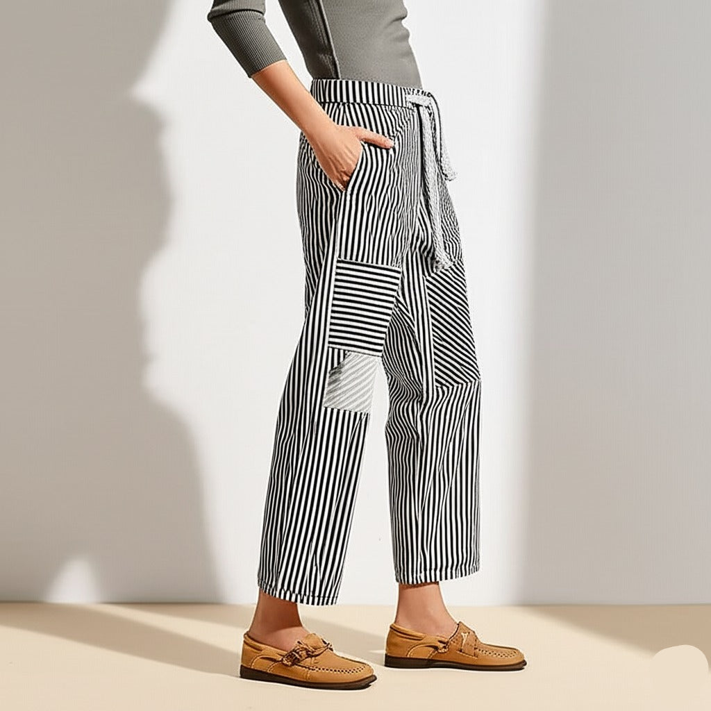 Anna-Berg | Navy Striped Wide-Leg Cotton Pant