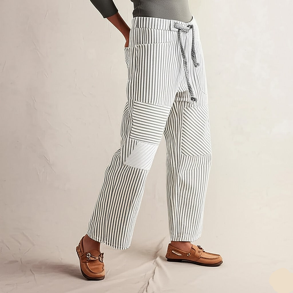 Anna-Berg | Navy Striped Wide-Leg Cotton Pant