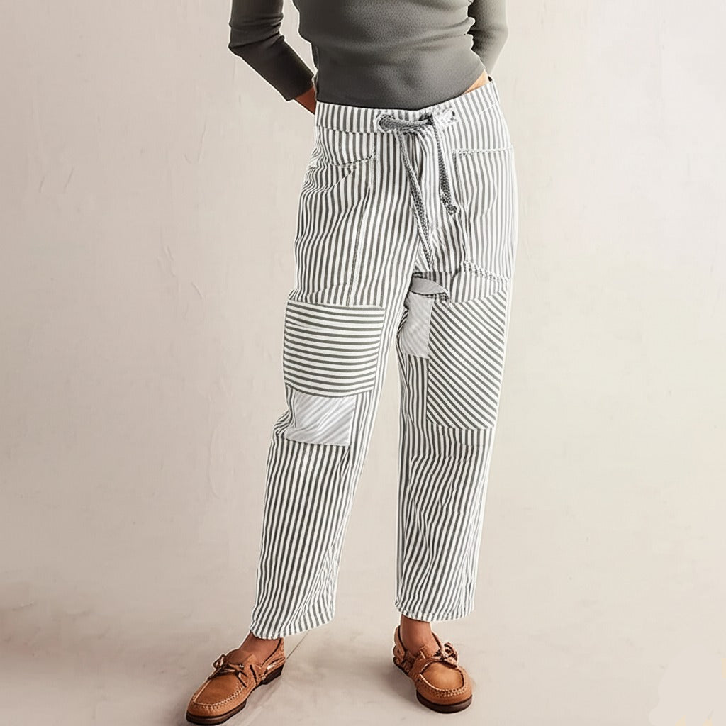 Anna-Berg | Navy Striped Wide-Leg Cotton Pant