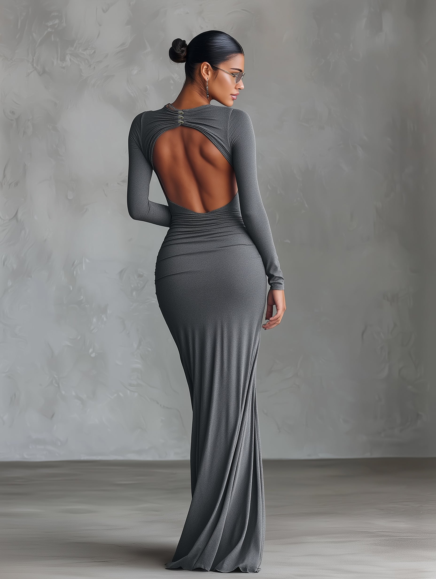 Anna-Berg | Grey Knit Ruched Evening Dress