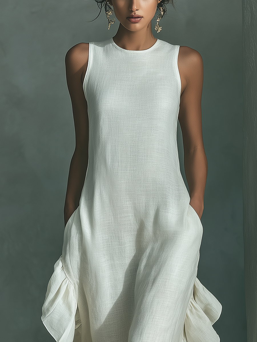 Anna-Berg | Ivory Linen Ruffle Dress