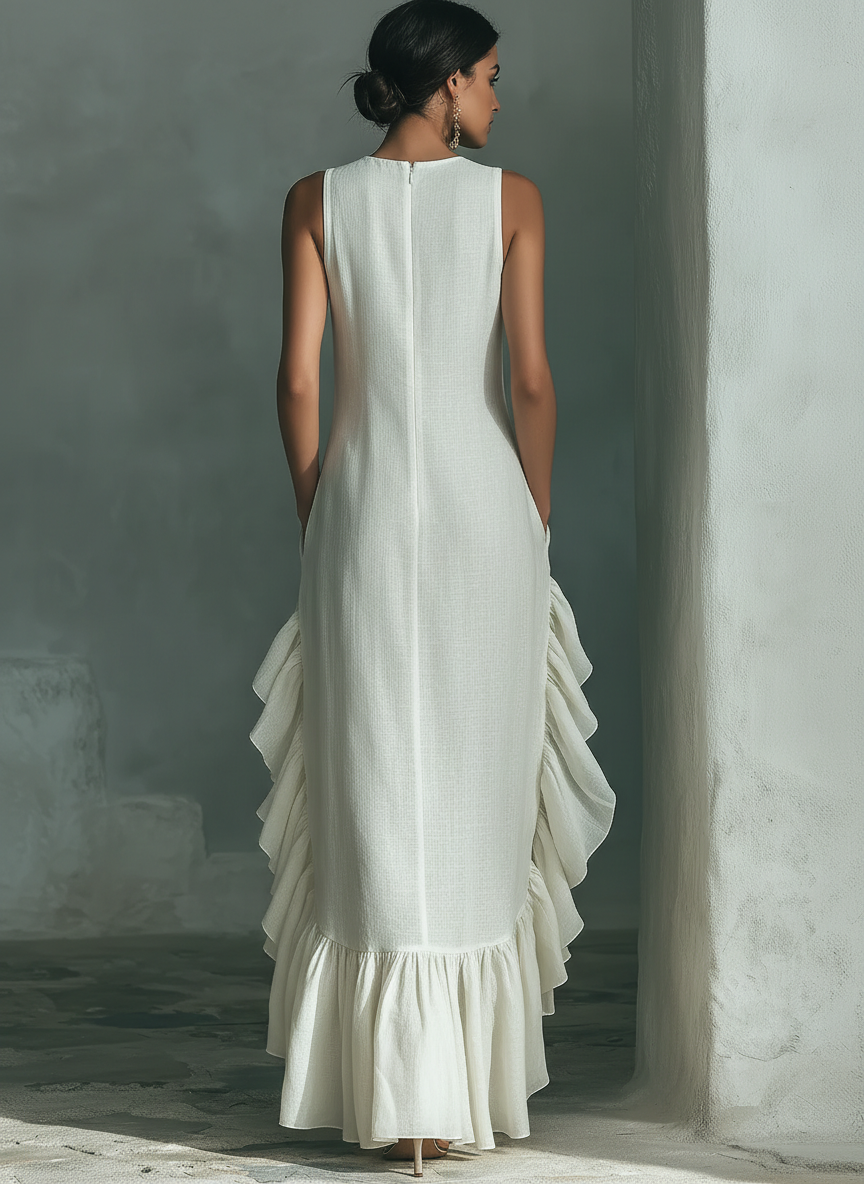 Anna-Berg | Ivory Linen Ruffle Dress