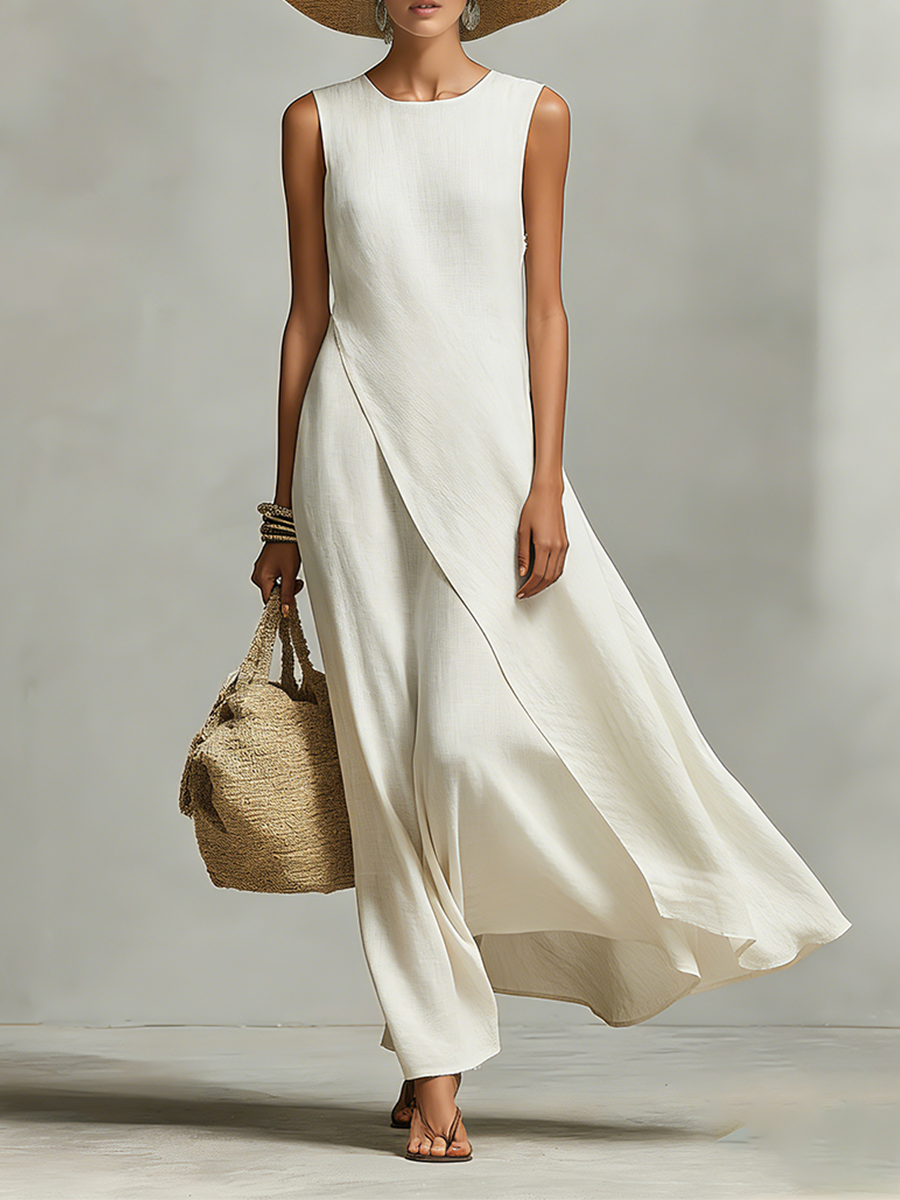 Anna-Berg | Ivory Linen Sleeveless Casual Dress