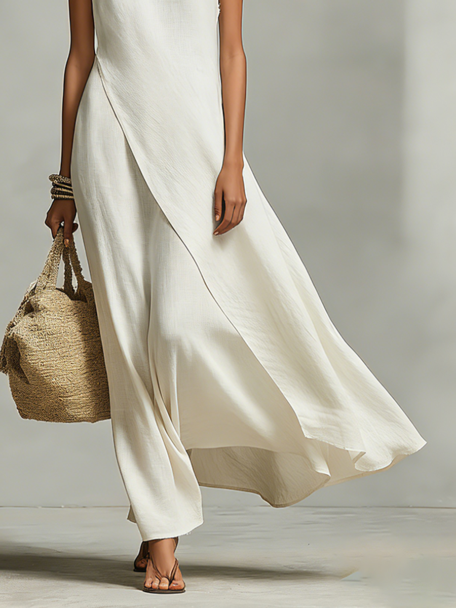 Anna-Berg | Ivory Linen Sleeveless Casual Dress